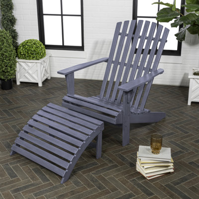Saranac Classic Solid Acacia Wood Adirondack Chair with Matching Ottoman, Cashmere Blue Finish Outdoor Patio Lounge Seating for Garden and Fire Pit