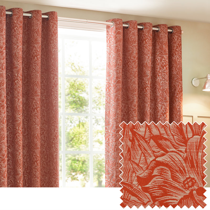 Jacquard Eyelet Curtains, Orange, 168 W x 183 D cm