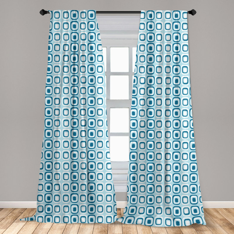 Blue and White Geometric Pattern Rod Pocket Curtain Panels, 28" x 84"