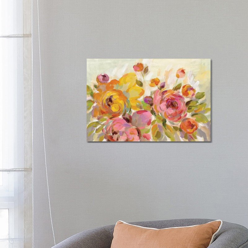 Brushy Peonies by Silvia Vassileva - Painting on Canvas, 66.04 cm H x 45.72 cm W x 3.175 cm D, Wrapped Canvas