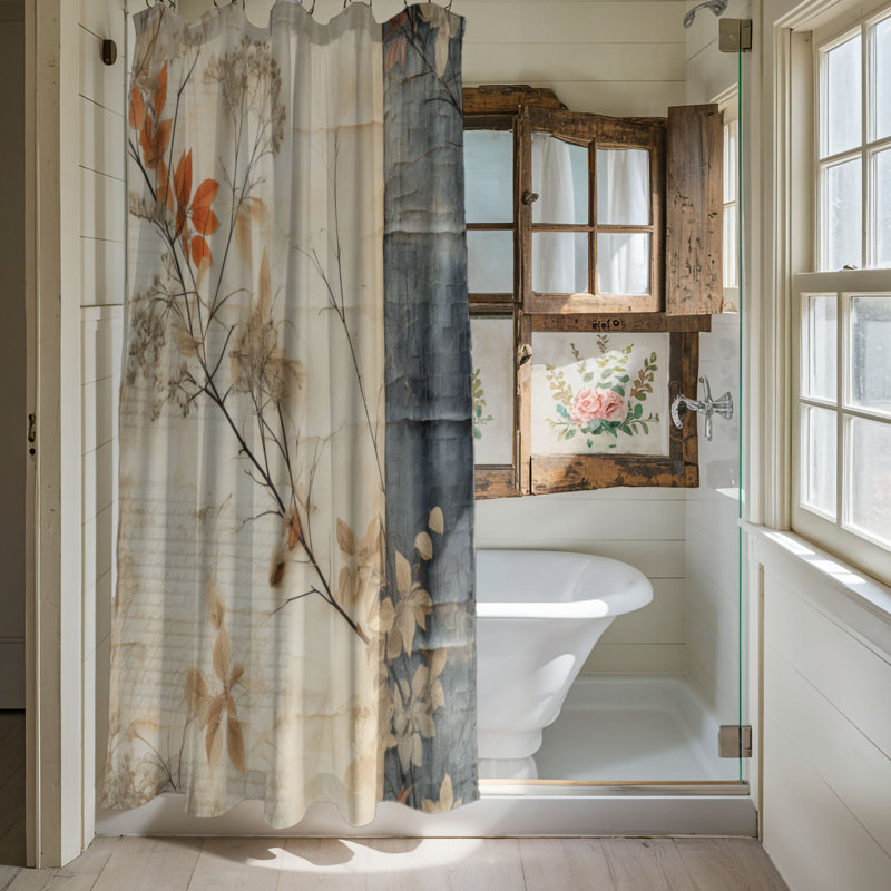Old Florals - Rideau de douche Premium, H 74 po x l 71 po