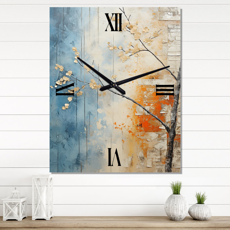 Horloge murale moderne - érable orange sarcelle - braises incandescentes VI, H 32 po x l 24 po x P 1 po