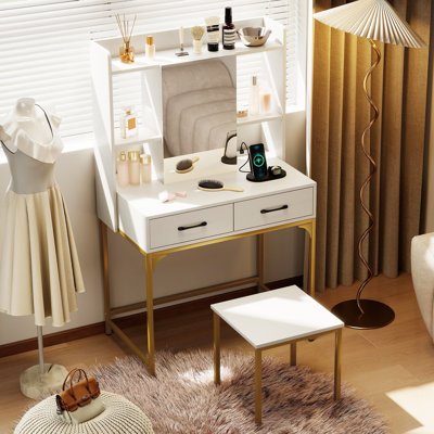 Ensemble de meuble-lavabo avec armoire de maquillage avec coiffeuse et miroir 2 tiroirs
