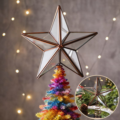 Glass Star Christmas Tree Topper - 9.8 Inch Farmhouse Rustic Treetop Ornament, Shatterproof Xmas Tree Decor For Home Holiday Decorations