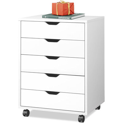 5-Drawer Chest, Wood Storage File Cabinet With Wheels