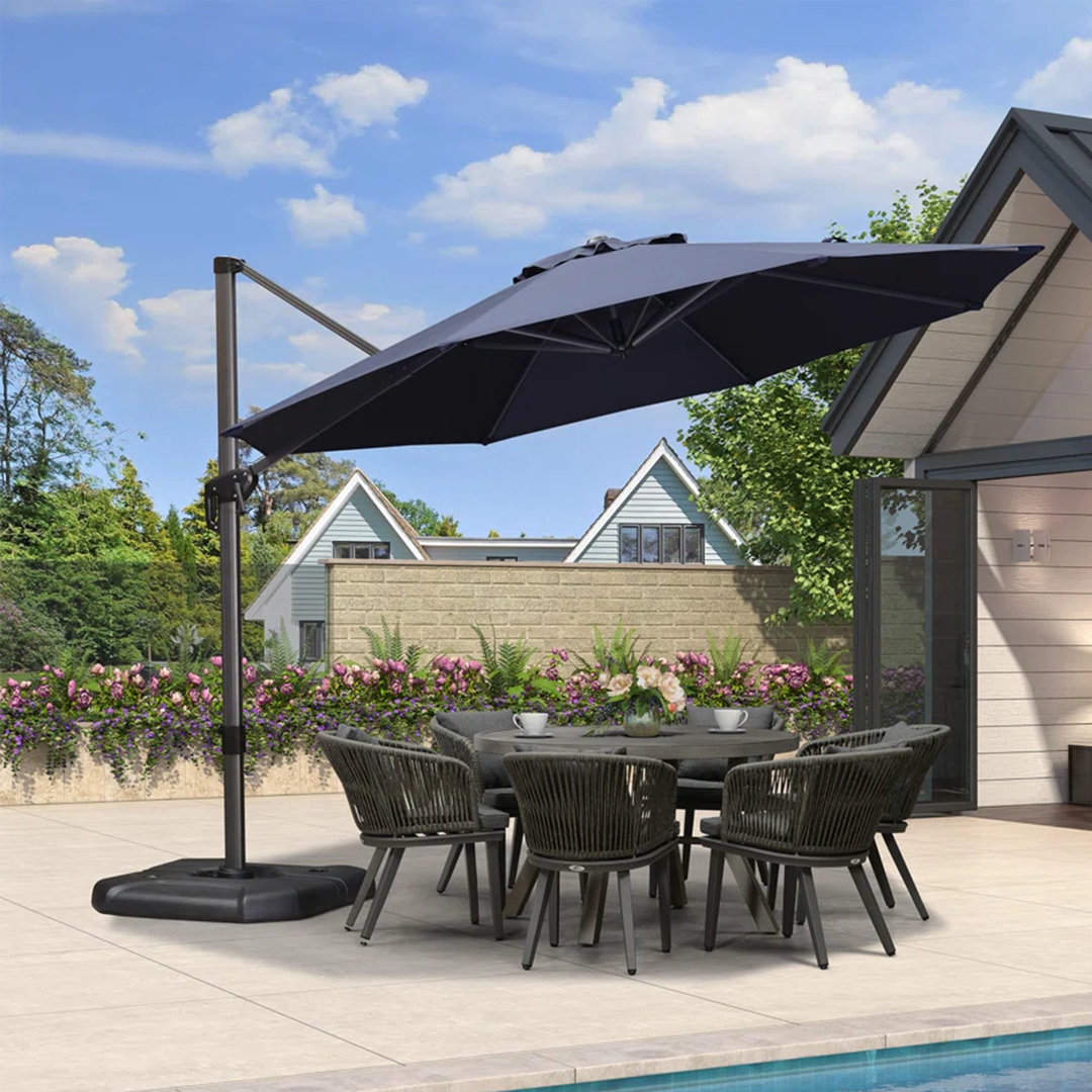 PURPLE LEAF 10 / 11FT Round Outdoor Cantilever Umbrella with Base and 360-degree Rotation Purple Leaf Fabric