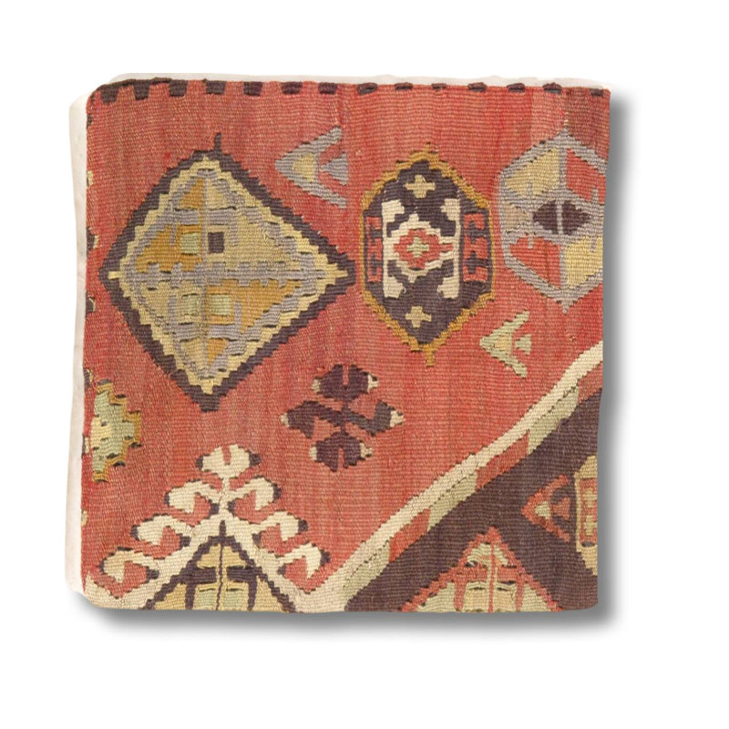 Housse et insert de coussin carré en laine, 16" x 16", Rouille / gris / brun / beige géométrique