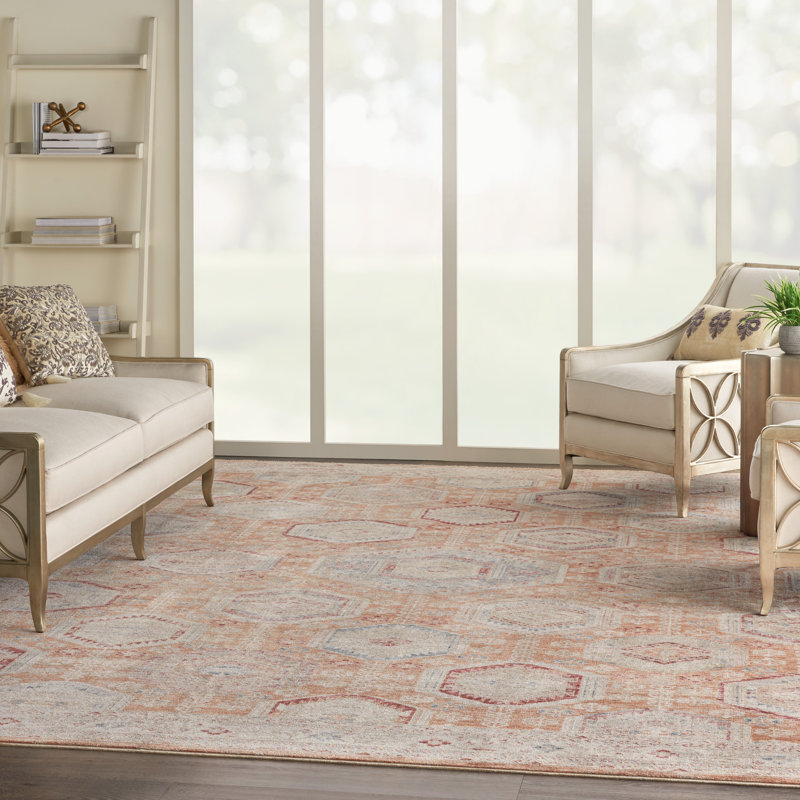 Red/Ivory Area Rug, Rectangle 5'3" x 7'8"