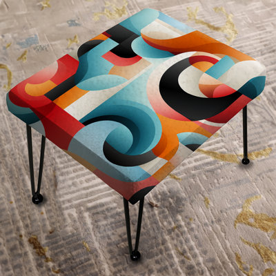 Blue And Red Contemporary Whirlwind Hues - Geometric Rectangle Ottoman