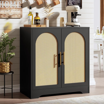 30" Rattan Sideboard Buffet Cabinet - Large Storage Cabinet with 4 Doors, Modern Console Table Accent Coffee Bar Cabinet for Living Room, Kitchen, Hallway, Dining Room, Entryway