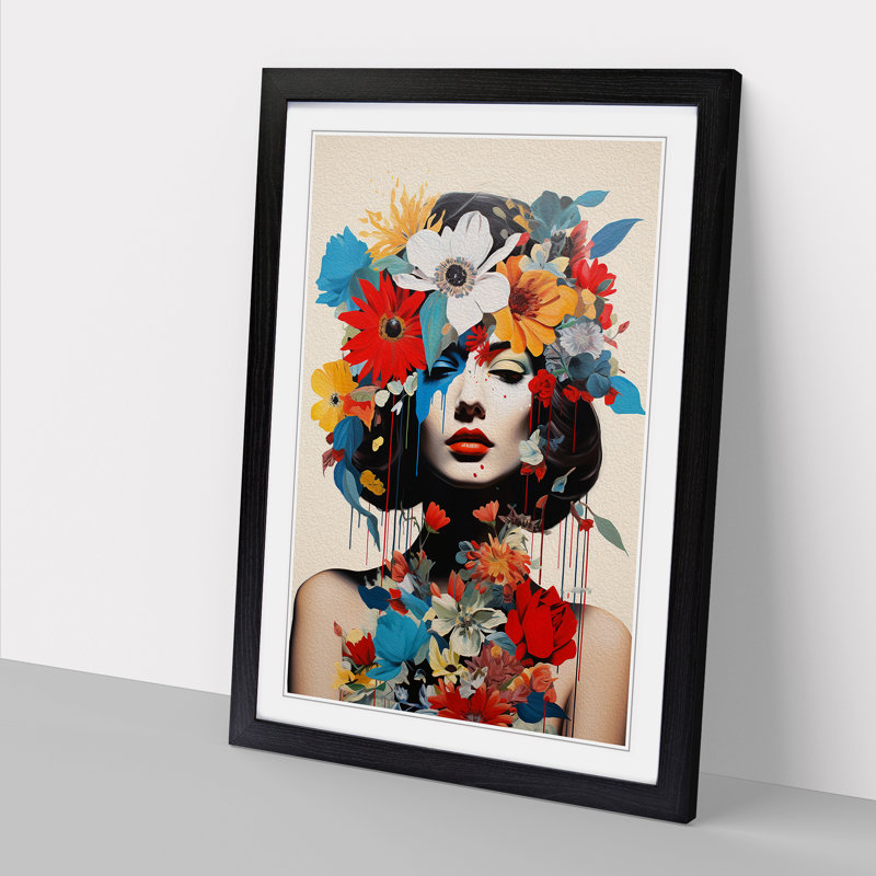 Wildflowers Constructivism No.2 - Single Picture Frame Print on Wood, 34cm H x 25cm W x 2cm D, Black