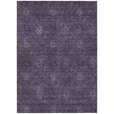 9' X 12' Eggplant And Purple Floral Washable Indoor Outdoor Area Rug