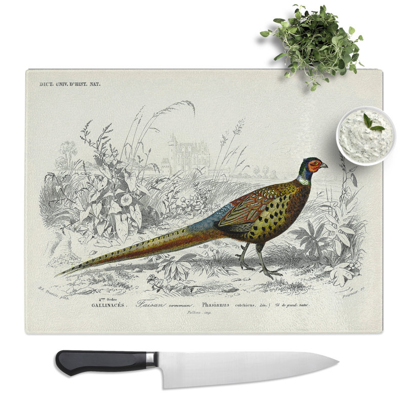 Pheasant Illustration By Charles D' Orbigny  Glass Chopping Board