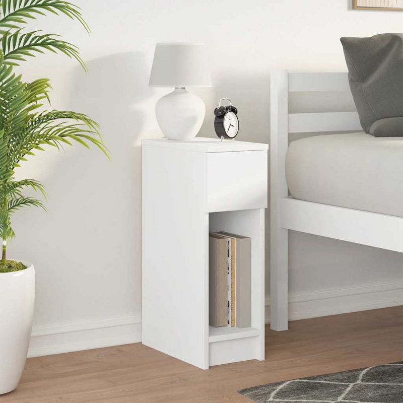 Cornelio 20cm W Manufactured Wood Bedside Table, White, Individual
