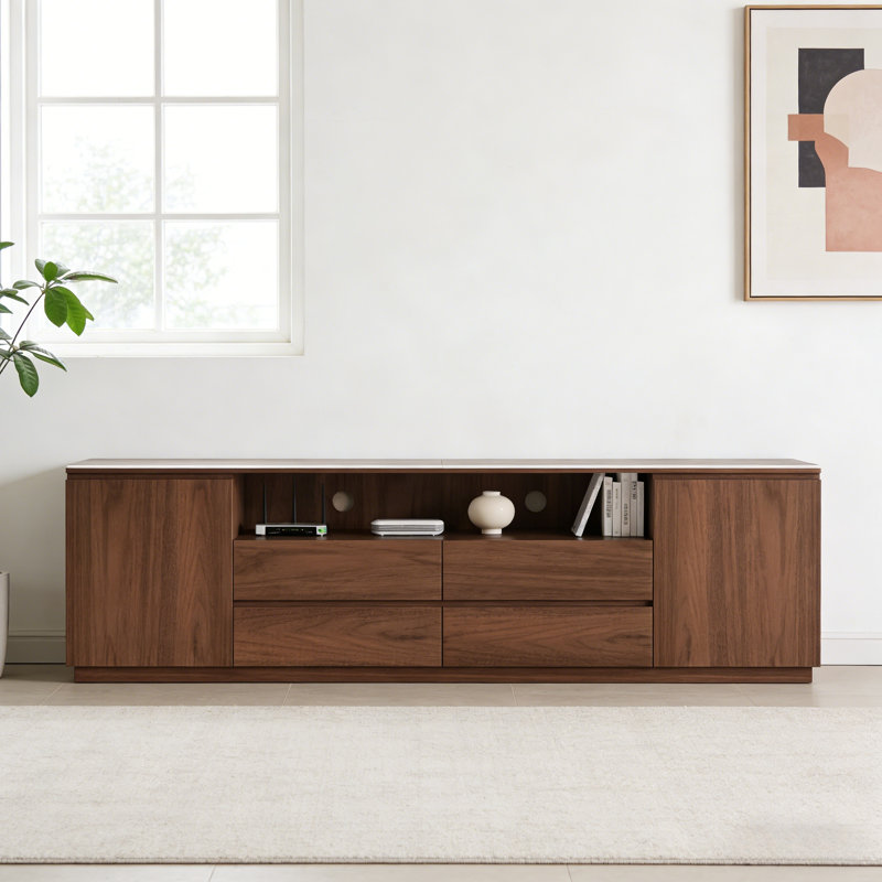 Meuble télé simple et tendance, H 23,62 po x L 78,74 po x l 15,75 po, Blanc / brun noisette