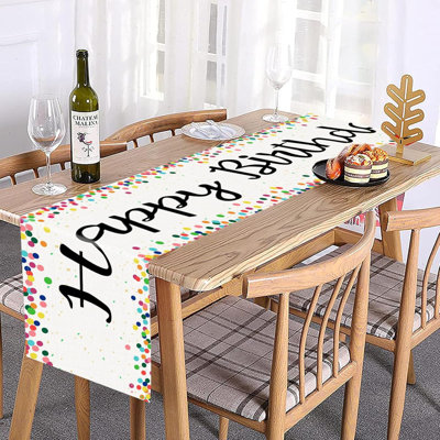 Happy Birthday Table Runner Birthday Party Table Decorations White Birthday Table Decor Summer Table Runners For Home Party Decor (13 X 72 Inch, White)