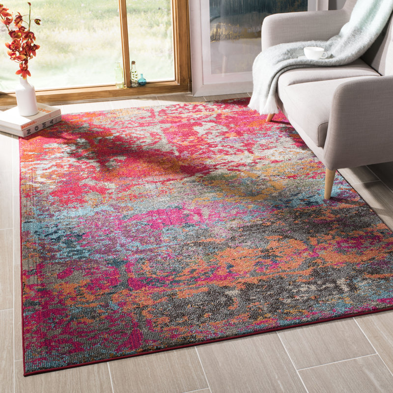 Tapis fuchsia / bleu Hertzler, Rectangle 5 pi 1 po x 7 pi 7 po