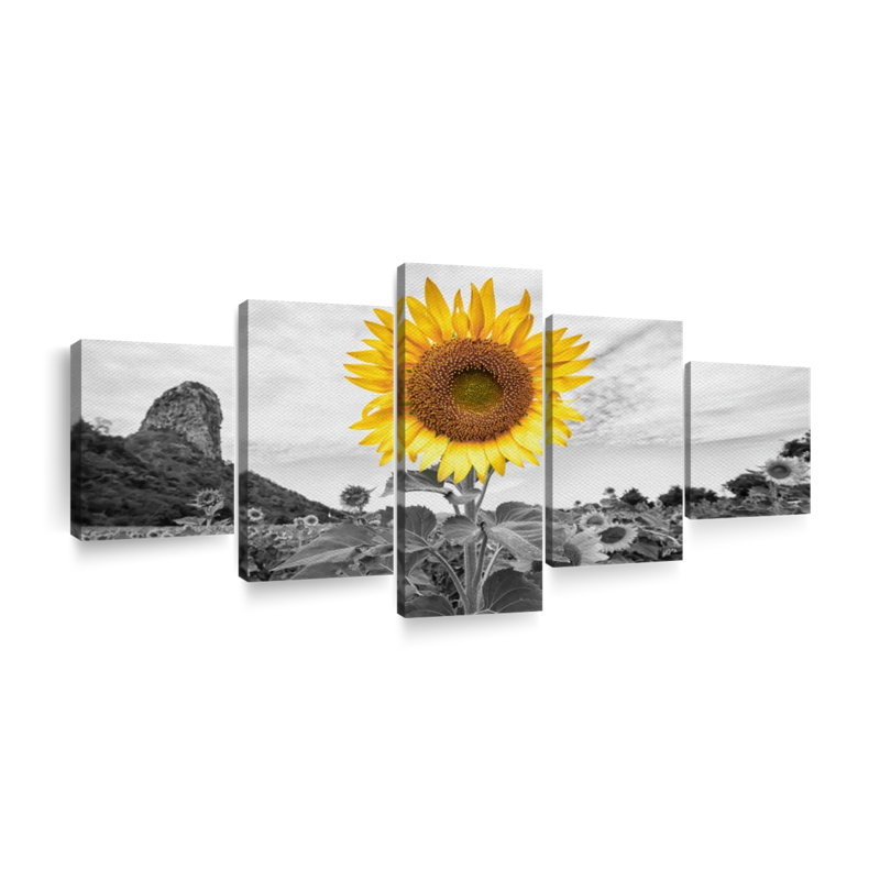 Ensemble de 5 pièces Pop tournesol doré sur toile, H 92 po x l 42 po x P 1,25 po