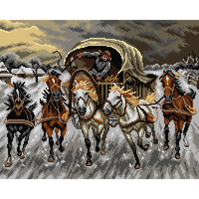  Needlepoint canvas for halfstitch without yarn after Adolf Constantin Baumgartner - Stoiloff - A Caravan Racing in the Snow (fragment) 2921M