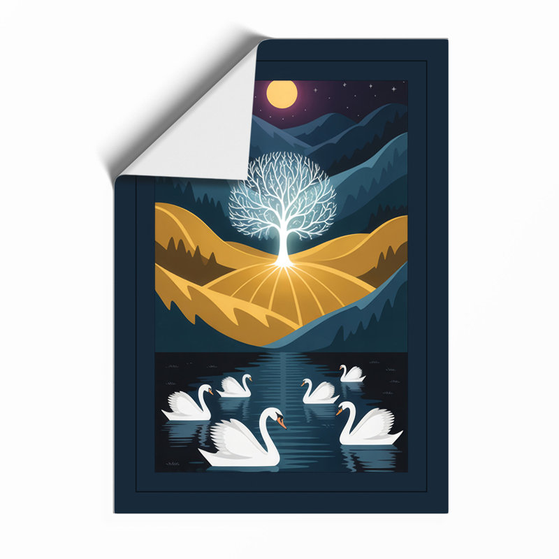 Moonlit Swans Modern - Print, Unframed, A4 - 29.7 x 21.0 cm