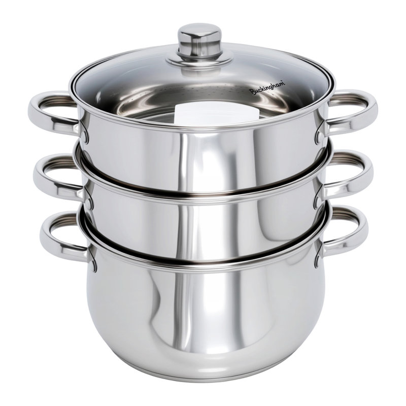 Buckingham Premium Stainless Steel 3 Tier Steamer Set Induction Friendly 24 Cm