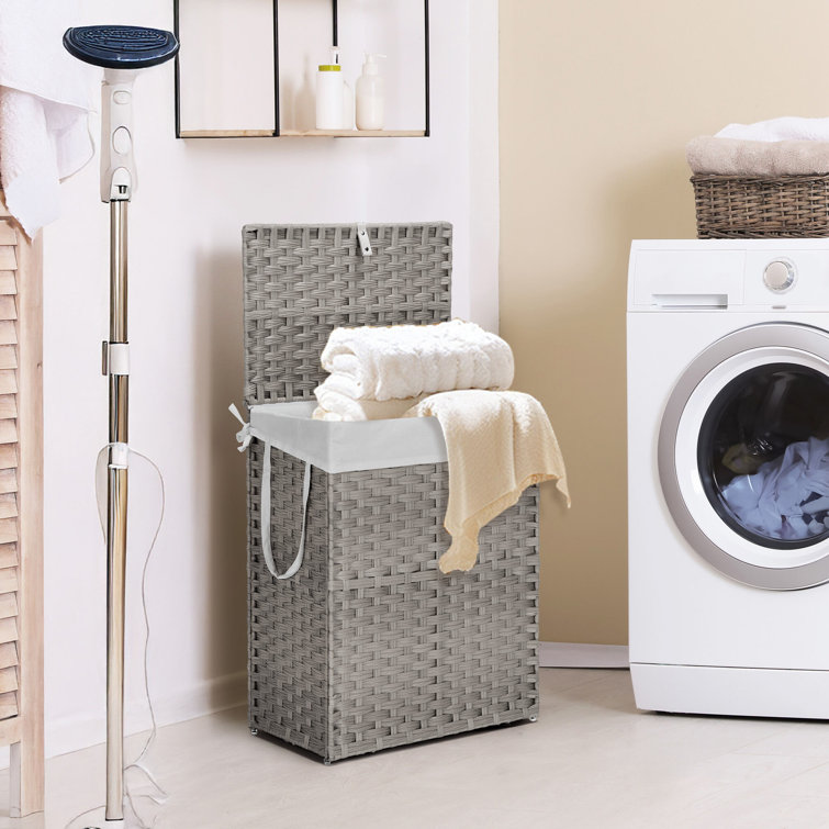 Wicker Laundry Hamper with Lid, 90L/110L Storage Capacity Wicker Clothes Basket with Handle and Removeable Liner