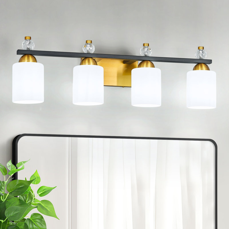 Luminaires de meuble-lavabo en verre Mid-Century E26, Noir / or, 4 lumières