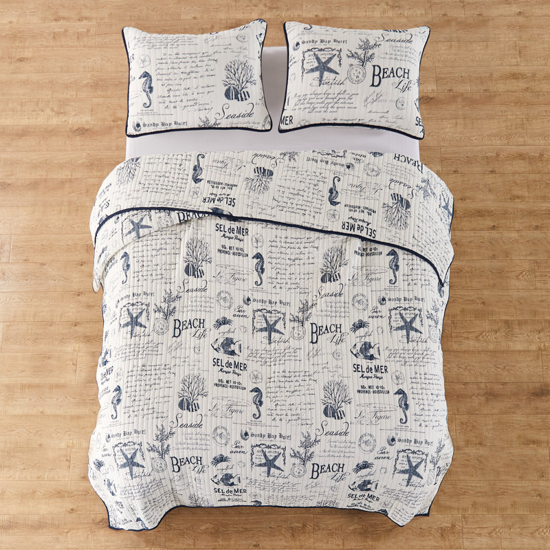 Ensemble de courtepointe double / grand avec 2 taies décoratives standard Beach Life