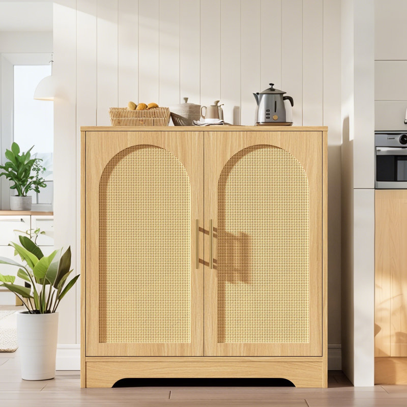 30" W Sideboard Buffet Cabinet- with 2 Rattan Doors, Large Storage Console Table & Modern Accent Coffee Bar Cabinet for Living Room, Kitchen, Hallway, Dining Room, Entryway