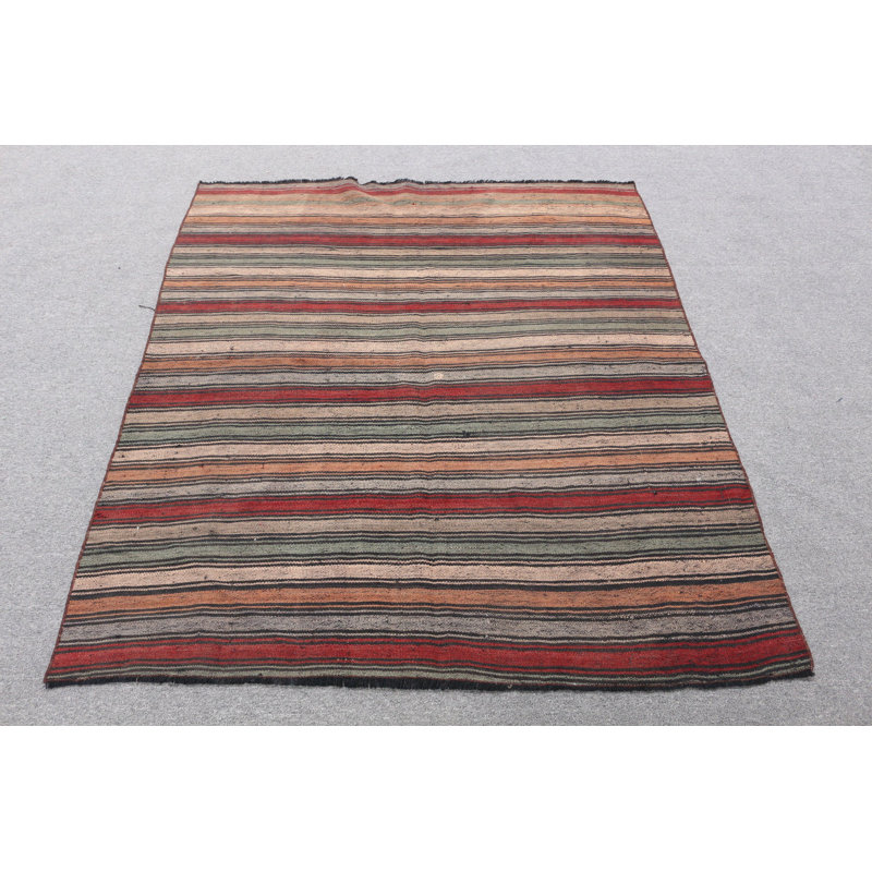 Kilim turc rétro tissé à la main dans des teintes vives arc-en-ciel qui accentue le décor de votre salon