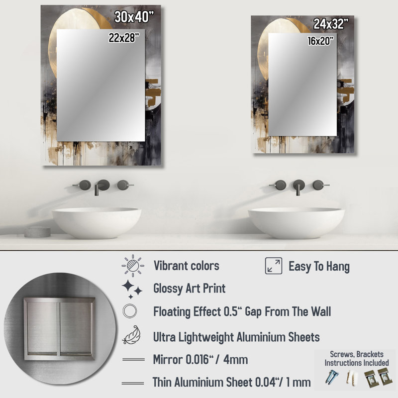 Exploring The Evolving Golden Moon I - Landscape Unique Wall Mirror, Yellow Mirror, Printed Metal Art, 40" x 30"