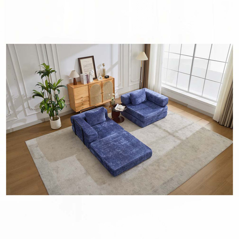 Canapé-lit Chenille, H 24,8 po x l 79 po x P 39 po, Bleu très foncé