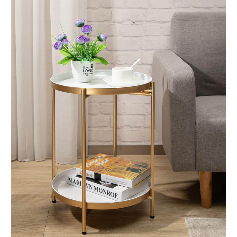 End Table, White, Gold