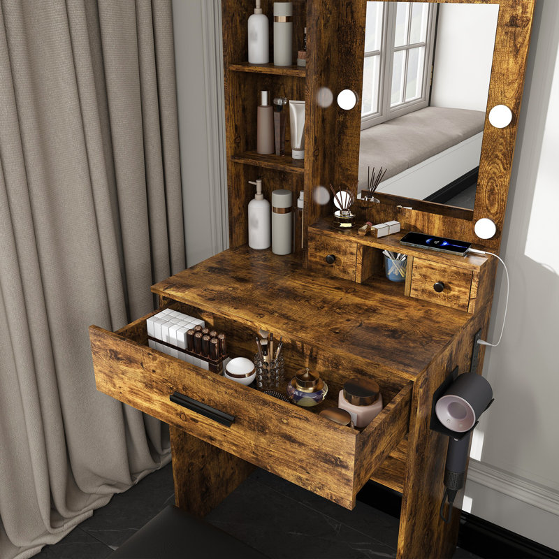 Coiffeuse Vintage, - Bureau compact pour petite chambre, Rétro