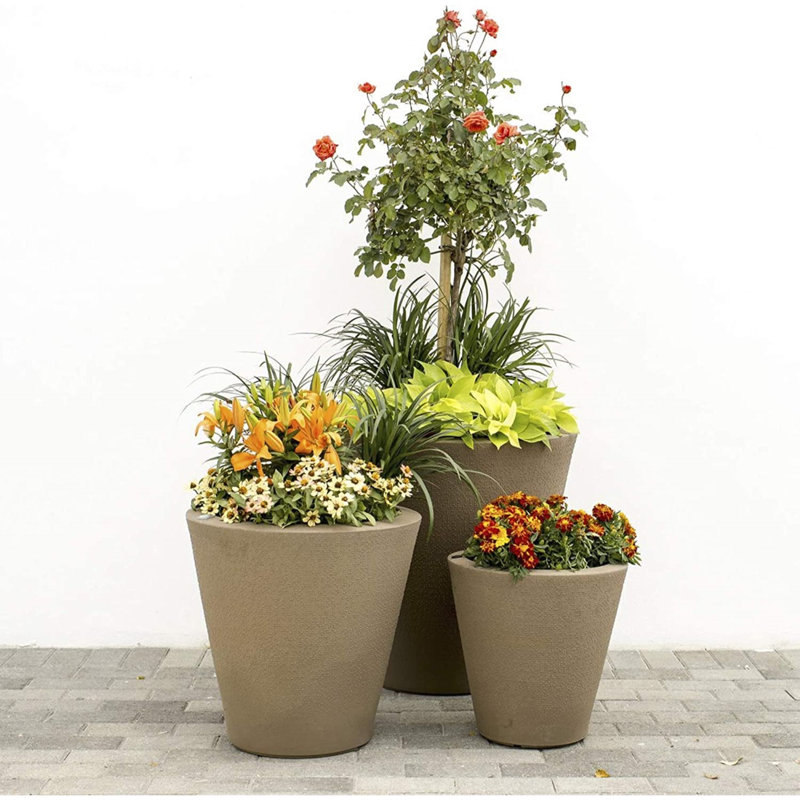 Self-Watering Dot TruDrop Plastic Pot Planter, 16" H x 16" W x 16" D, Light Gray