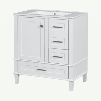 Ensemble de meuble-lavabo moderne avec lavabo 30 po, meuble-lavabo moderne avec porte à fermeture douce et 3 tiroirs, structure en bois massif
