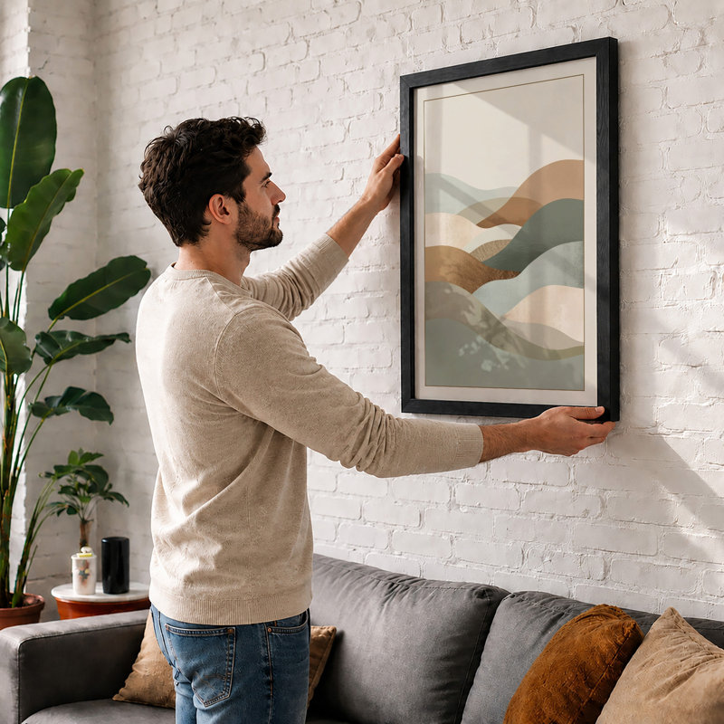 Undulating Horizons Minimalist - Framed Print, A4 - 29.7 x 21.0 cm, Black
