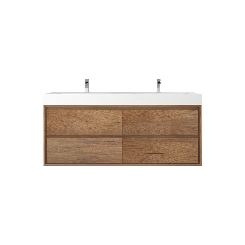 Daijiah 60'' Double Bathroom Vanity with Acrylic Top, White