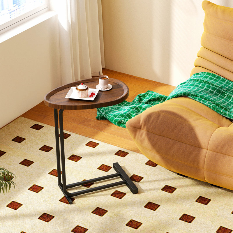 Table d'appoint en forme de C, table de bout avec structure en métal pour le salon de la chambre à coucher