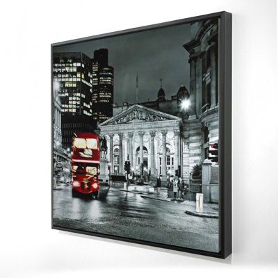 " Grayscale Pantheon With Red Bus "