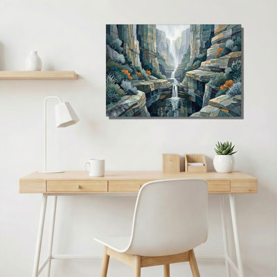 Stained Glass Waterfall in Layered Rock Canyon Canvas Wall Art