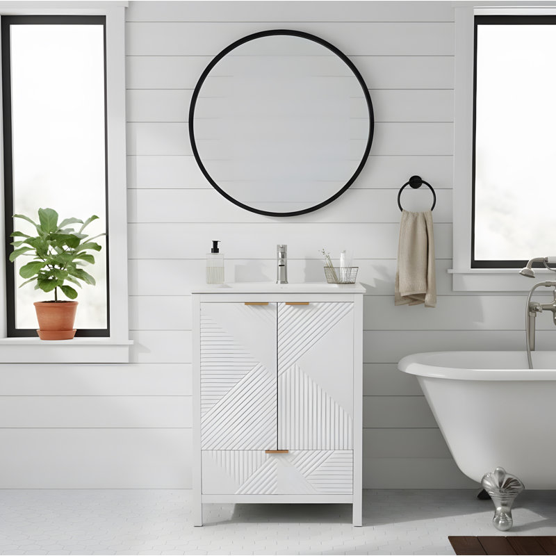 Meuble-lavabo élégant avec panneau de porte texturé, Blanc