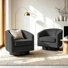 Applewold Upholstered Grey Corduroy Swivel Barrel Chair with Solid Wood Base
