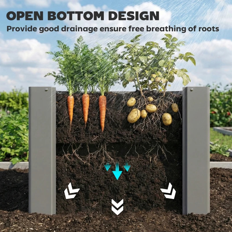 Jardinière extérieure surélevée, bac de jardin surélevé en acier galvanisé avec fond ouvert, Gray