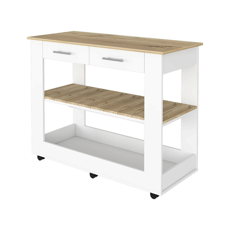 Brooklyn 46 Kitchen Island, Two Shelves, Two Drawers, White