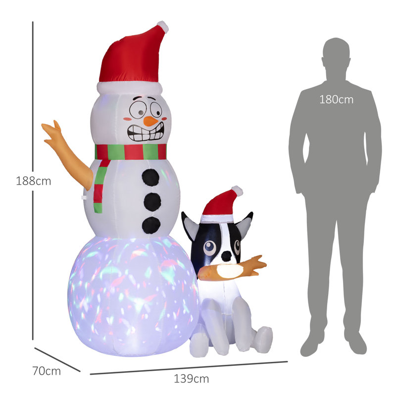 Outsunny 6.2FT Christmas Inflatable Snowman with Dog Outdoor LED Display