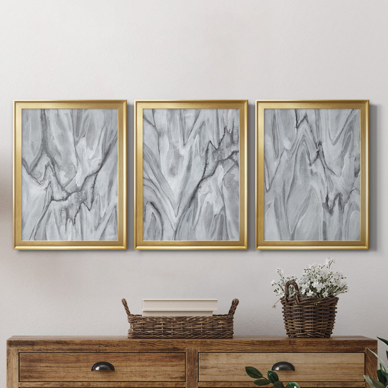 Marbré blanc I, reproduction encadrée de qualité supérieure - prête à être accrochée, Doré, H 36,5 po x l 79,5 po