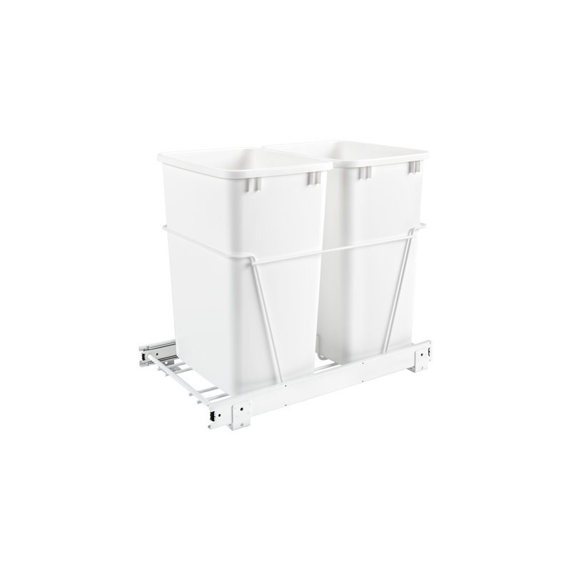 White Plastic Dual Pull-Out Waste Container System