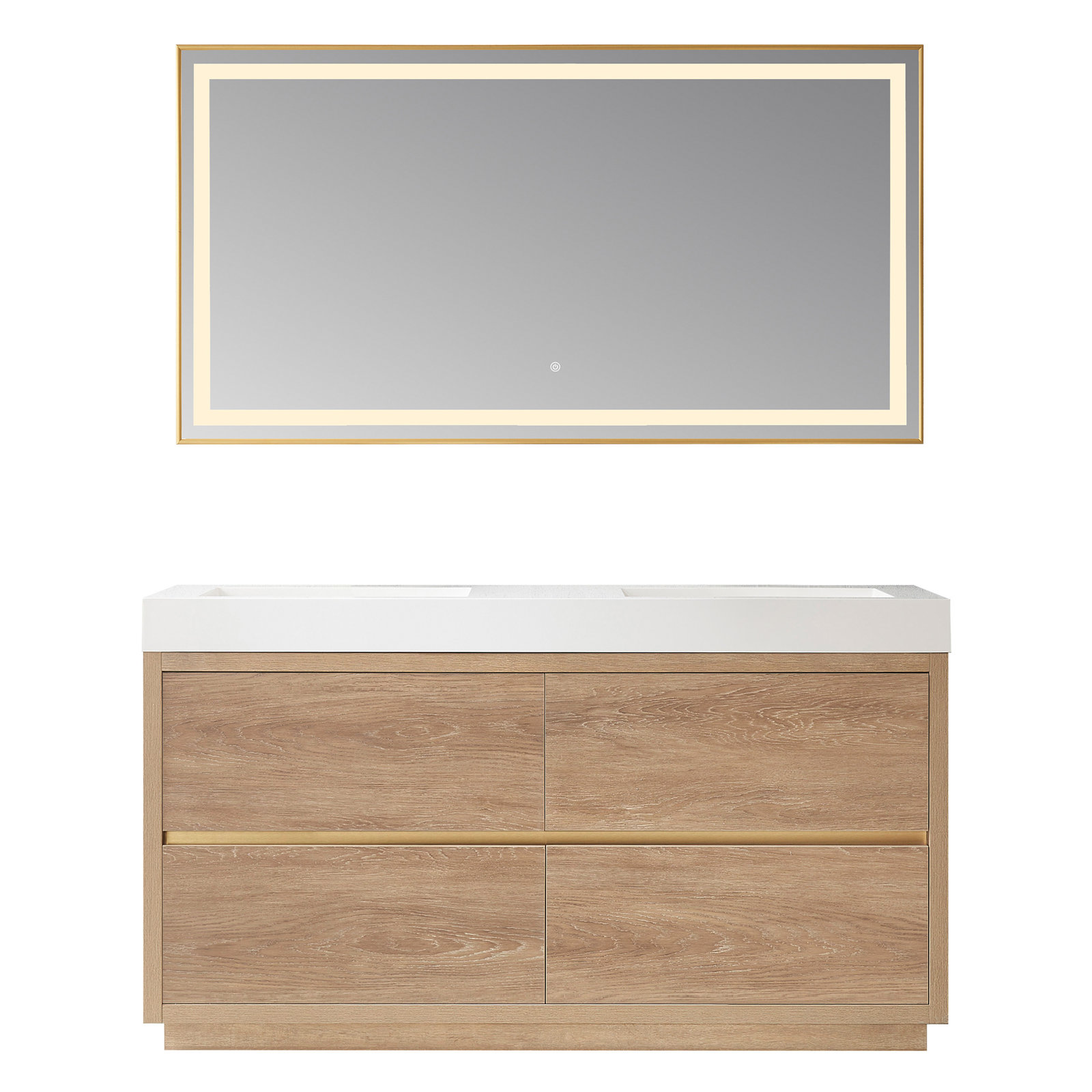 Beira 59.8'' Double Bathroom Vanity, North American Oak, White