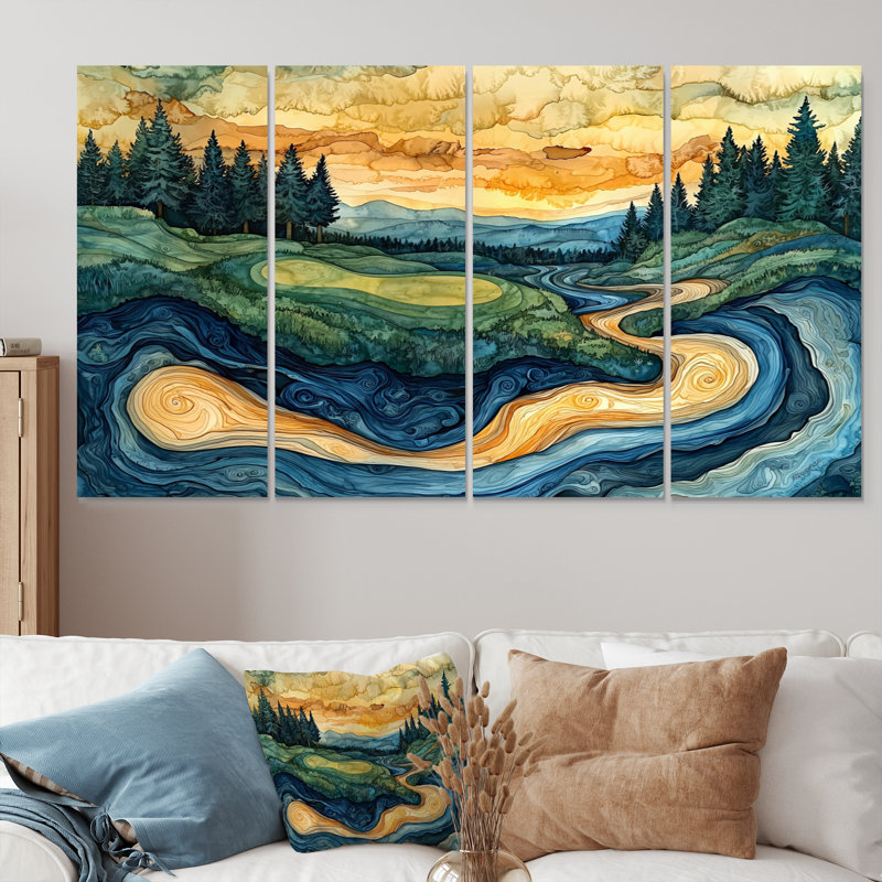 Abstrait de parcours de golf, Horizon I - Art mural de golf - Art mural moderne sur toile, H 32 po x l 64 po, 4